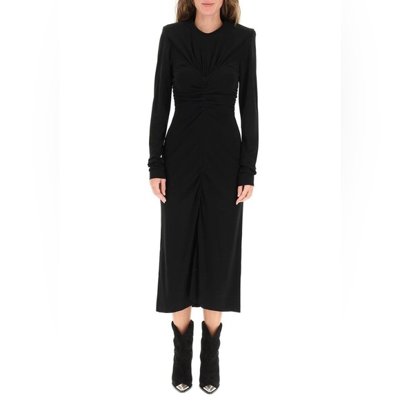 Isabel MarantLinario Ruched Bustier Long Sleeve Dress Black 42 US 10 NWT